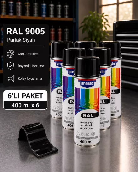 Presto RAL 9005 Parlak Siyah Sprey Boya 6’lı Paket