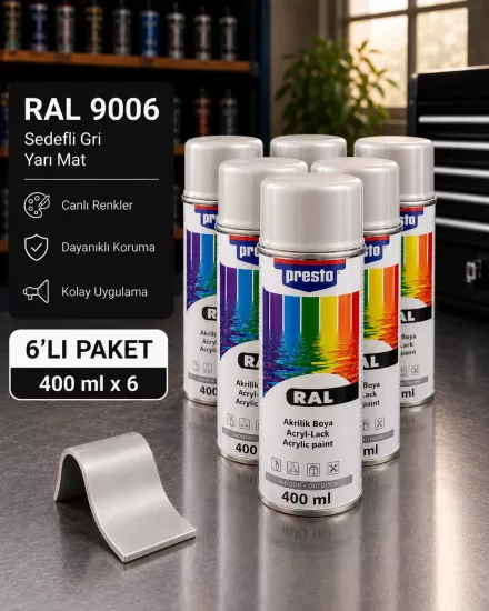 Presto RAL 9006 Sedefli Gri Sprey Boya 6’lı Paket