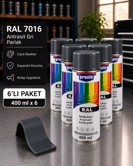 Presto RAL 7016 Antrasit Gri Sprey Boya 6’lı Paket