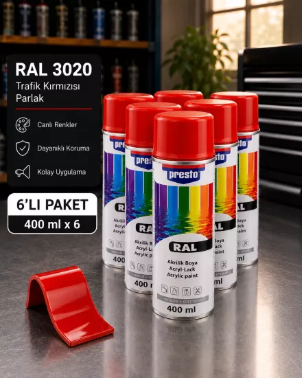 Presto RAL 3020 Trafik Kırmızı Sprey Boya 