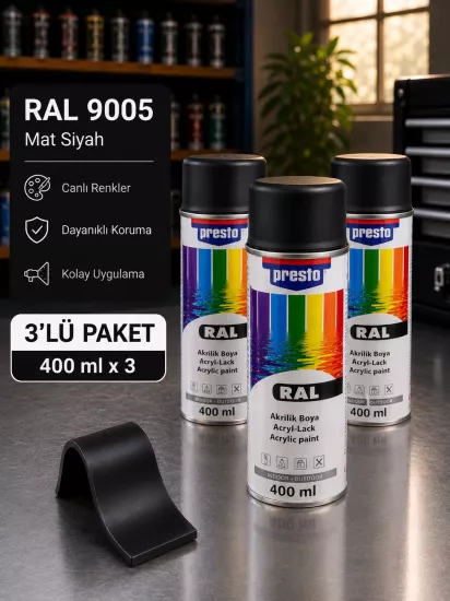 Presto RAL 9005 Mat Siyah Sprey Boya 3’lü Paket