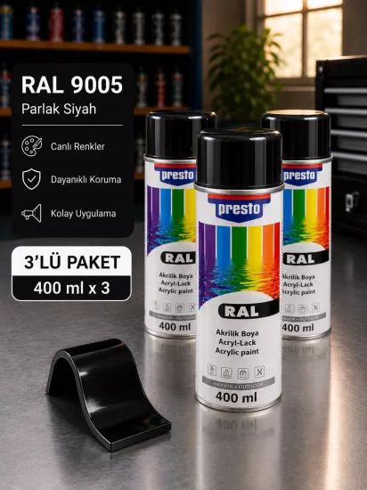 Presto RAL 9005 Parlak Siyah Sprey Boya 3’lü Paket
