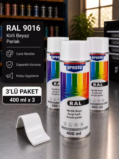 Presto RAL 9016 Kirli Beyaz Sprey Boya 3’lü Paket