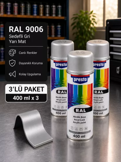 Presto RAL 9006 Sedefli Gri Sprey Boya 3’lü Paket