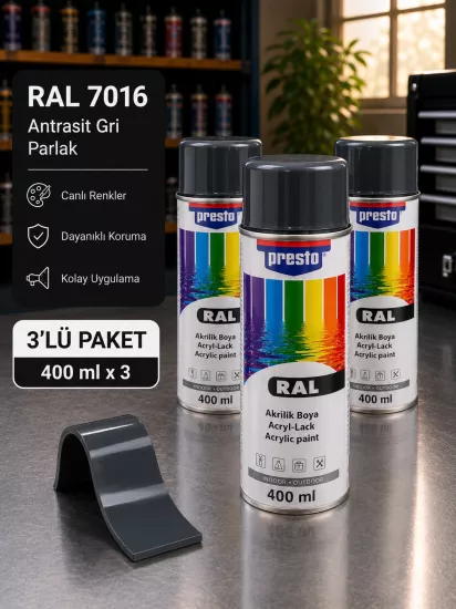 Presto RAL 7016 Antrasit Gri Sprey Boya 3’lü Paket