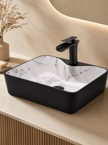 Mermer Desenli Çanak Lavabo 48x37 cm | Seramik