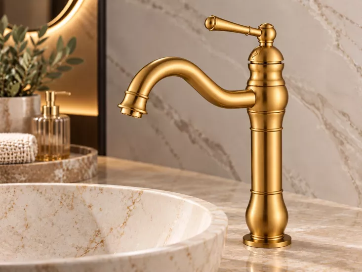 Retro Çanak Lavabo Bataryası Mat Gold
