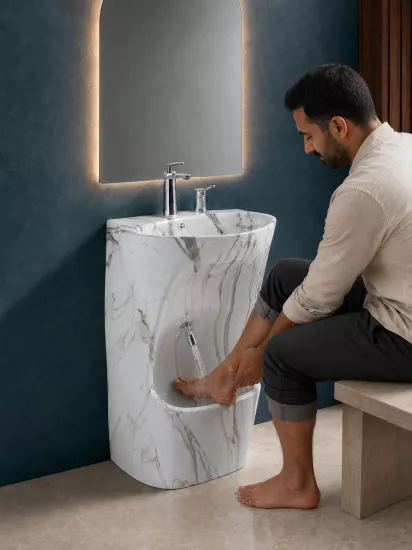 Abdest Alma Bölümlü Lavabo | Ayak Yıkama Lavabosu