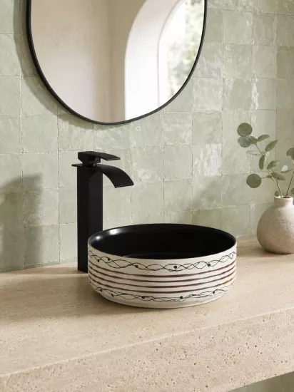 Desenli Çanak Lavabo 36x36 cm | Siyah Krem
