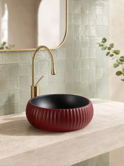 Bordo Siyah Çanak Lavabo 36x36 cm | Seramik