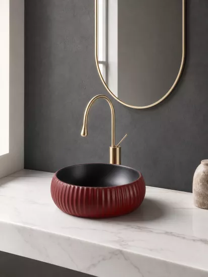 Bordo Siyah Çanak Lavabo 36x36 cm | Seramik