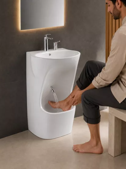 Abdest Alma Bölümlü Lavabo | Ayak Yıkama Lavabosu
