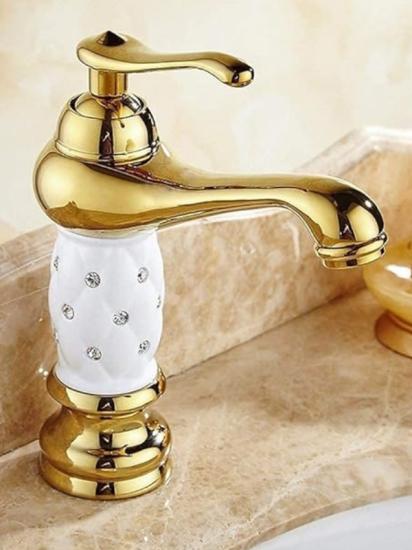 Gold Mermer Desenli Lavabo Bataryası
