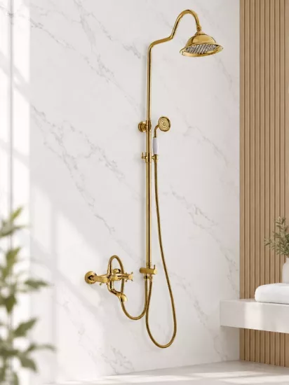 Gold Rustik Duş Seti | Desenli Tepe Duşlu
