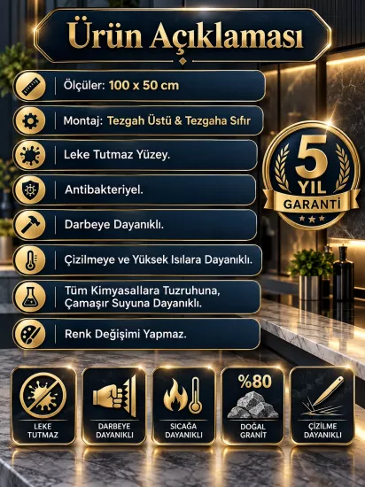 Antrasit 1,5 Gözlü Damlalık Mutfak Evyesi Sifonlu