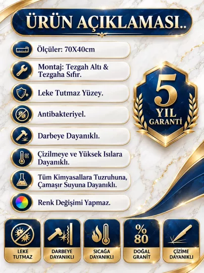 70x40 Beyaz Tek Gözlü Mutfak Evyesi Sifon Dahil