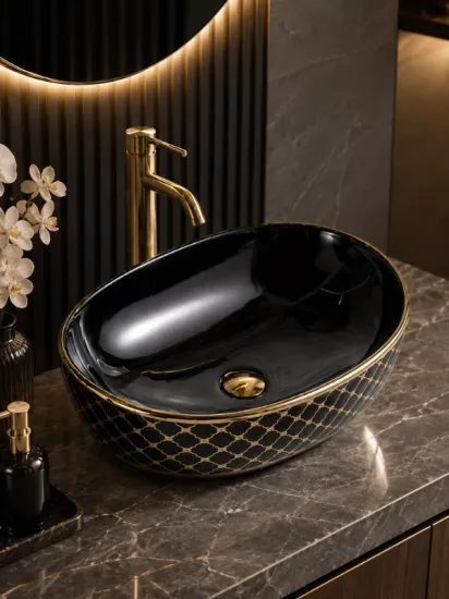 Siyah Çanak Lavabo 61x39 cm | Seramik