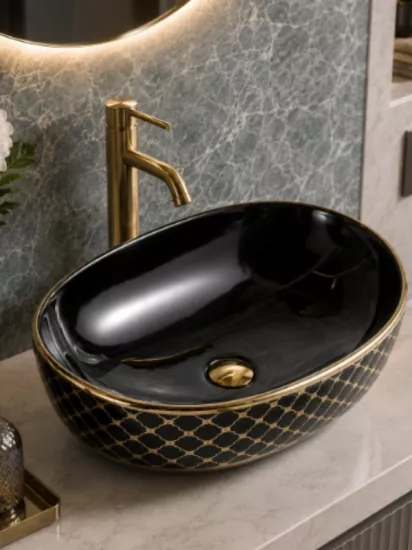 Siyah Çanak Lavabo 61x39 cm | Seramik