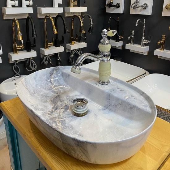 Mermer Desenli Çanak Lavabo | Seramik Lavabo