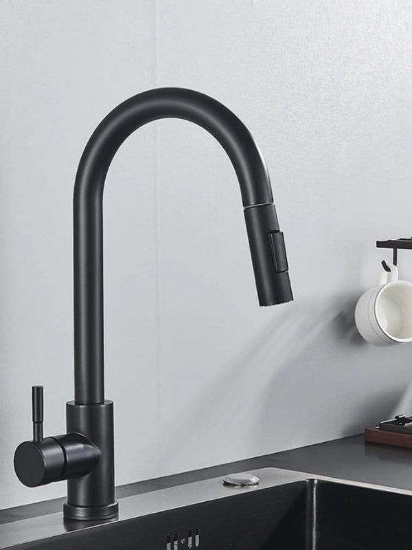 Spiralli Fonksiyonel Başlıklı Mutfak Evye Bataryası Siyah