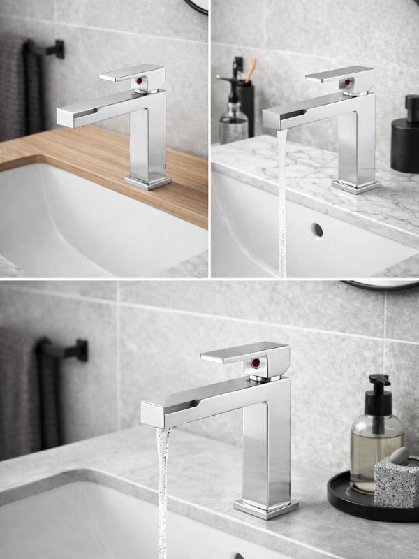 Gümüş Kare Model Pirinç Lavabo Bataryası