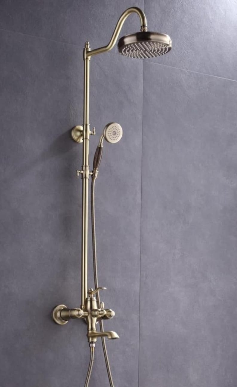 Rustik Banyo Duş Seti Pirinç Antik